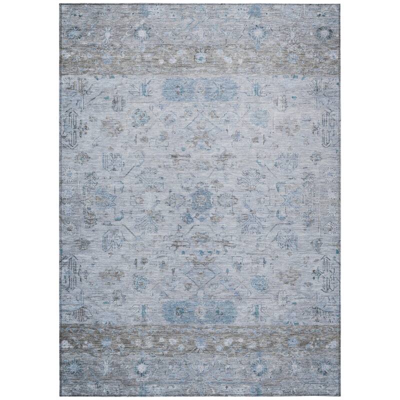 Machine Washable Indoor/ Outdoor Traditional Border Chantille Rug