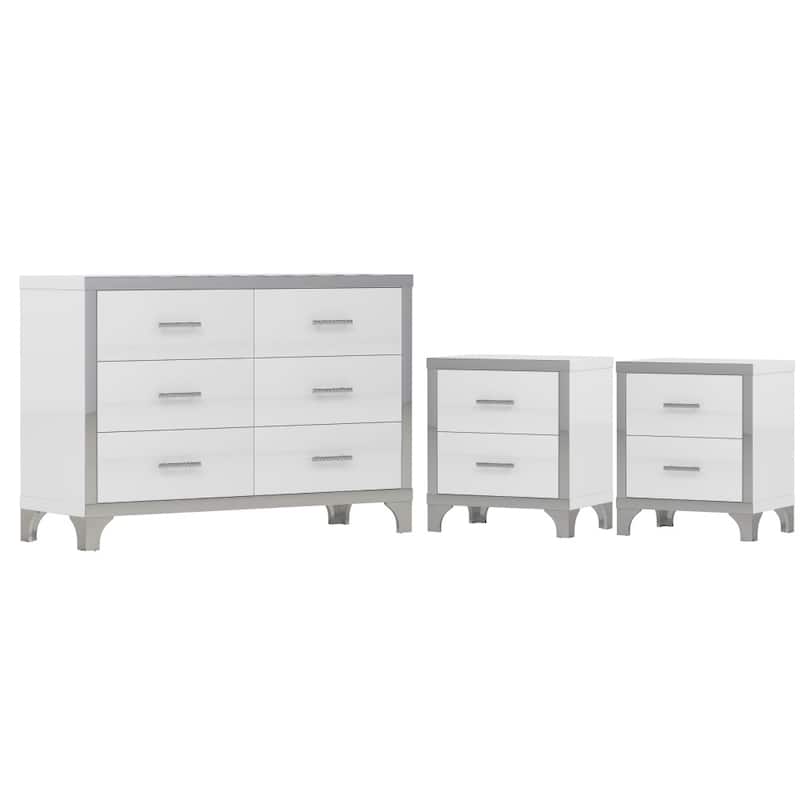 Elegant 3-Piece Mirror Decoration Bedroom Set with Dresser and 2 Nightstands