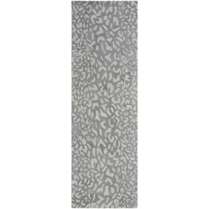 Hand-tufted Jungle Animal Print Wool Area Rug - 2'6" x 8' - Gray/Light Gray