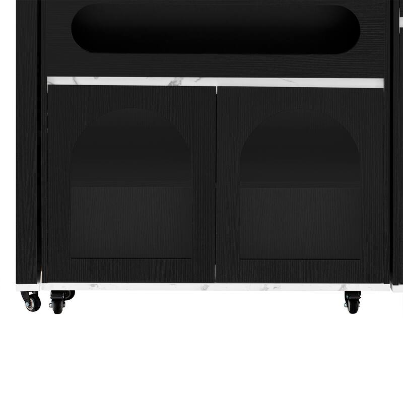 Rolling Kitchen Island with Extendable Table, Drawers, Power Outlet and Brake lock, Storage Cabinet