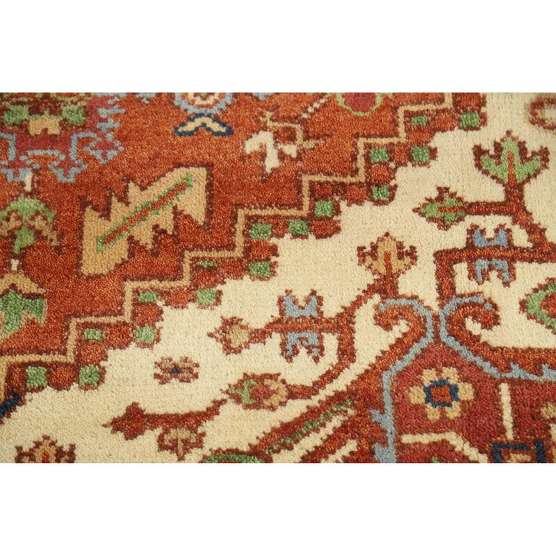 Orange Heriz Serapi Indian Area Rug Handmade Traditional Wool Carpet - 7'10" x 9'10"