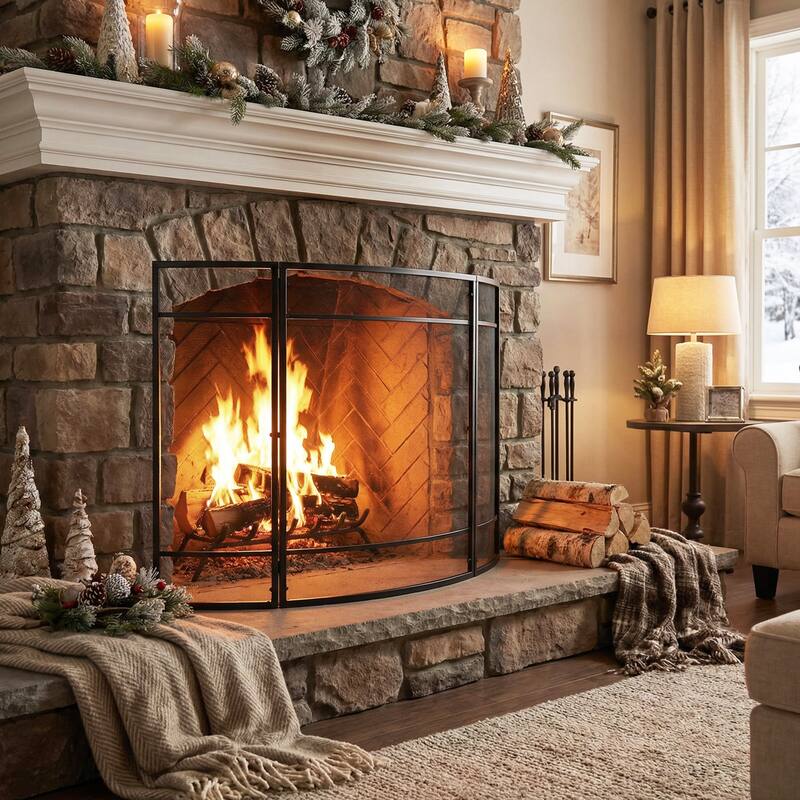 Christopher Knight Home - Regina Modern Iron Fireplace Screen with Curved Arc Design - 38" W x 32" H - Black