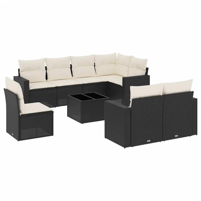 vidaXL Garden Sofa Set Black and Cream White PE Rattan Modular Modular - 21.7 x 21.7 x 14.6