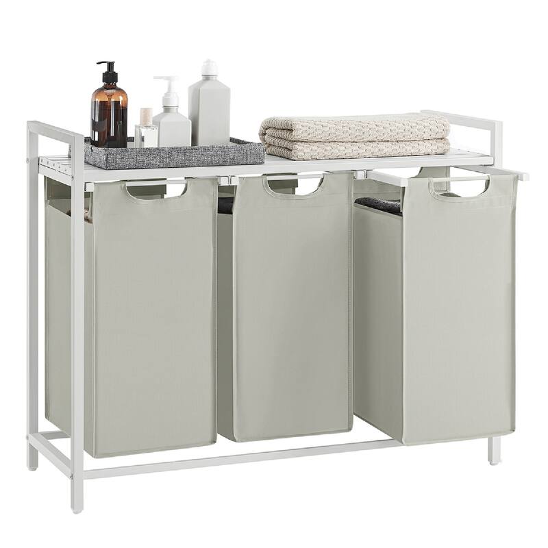 3 Compartment Laundry Sorter with Removable Waterproof Bags and Lockable Rolling Wheels - 36.4” x 13” x 28.4” - White