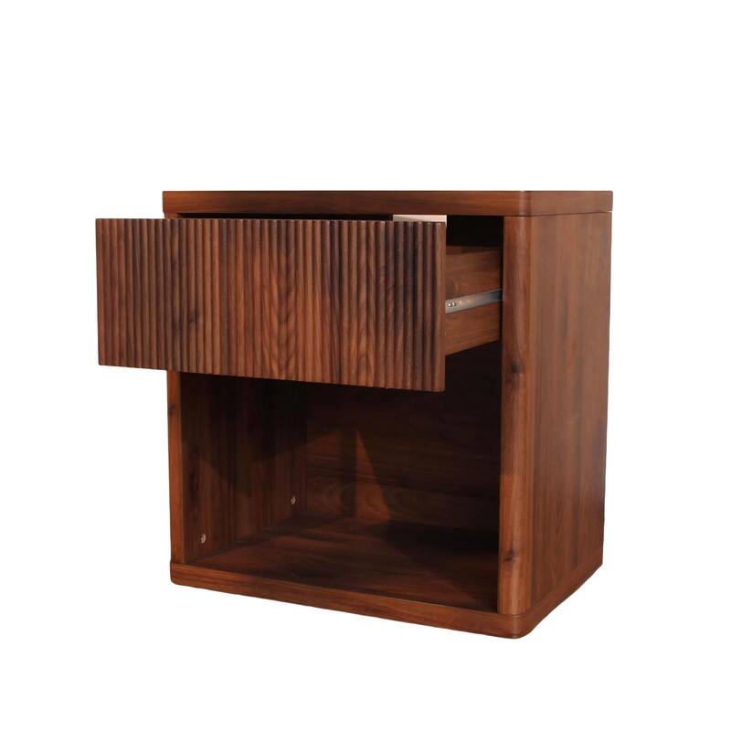 Nightstand with Drawer Storage Fluted Bed Side Table, Large Modern Wide Bedside Stand Mid Century Night Stands