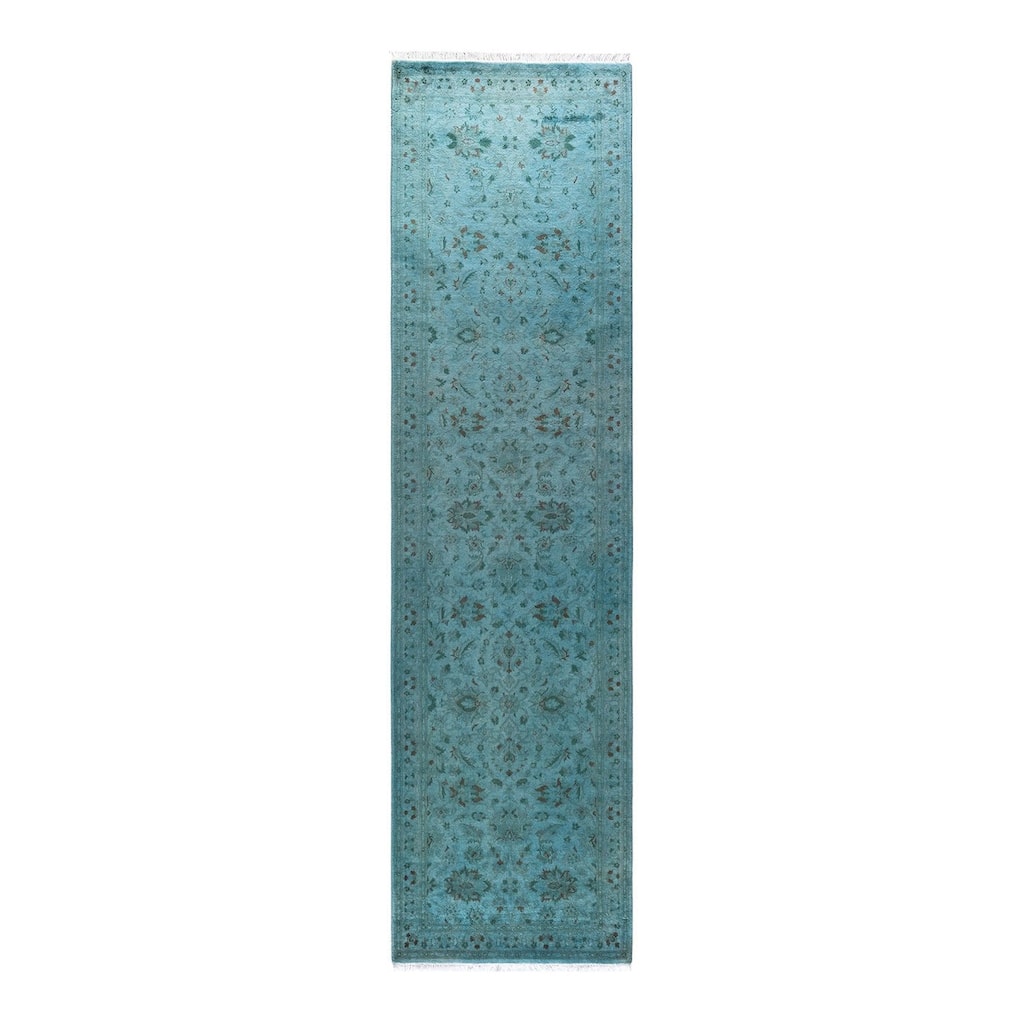Overton Hand Knotted Wool Vintage Inspired Modern Contemporary Overdyed Blue Runner Rug - 2' 8" x 10' 3"