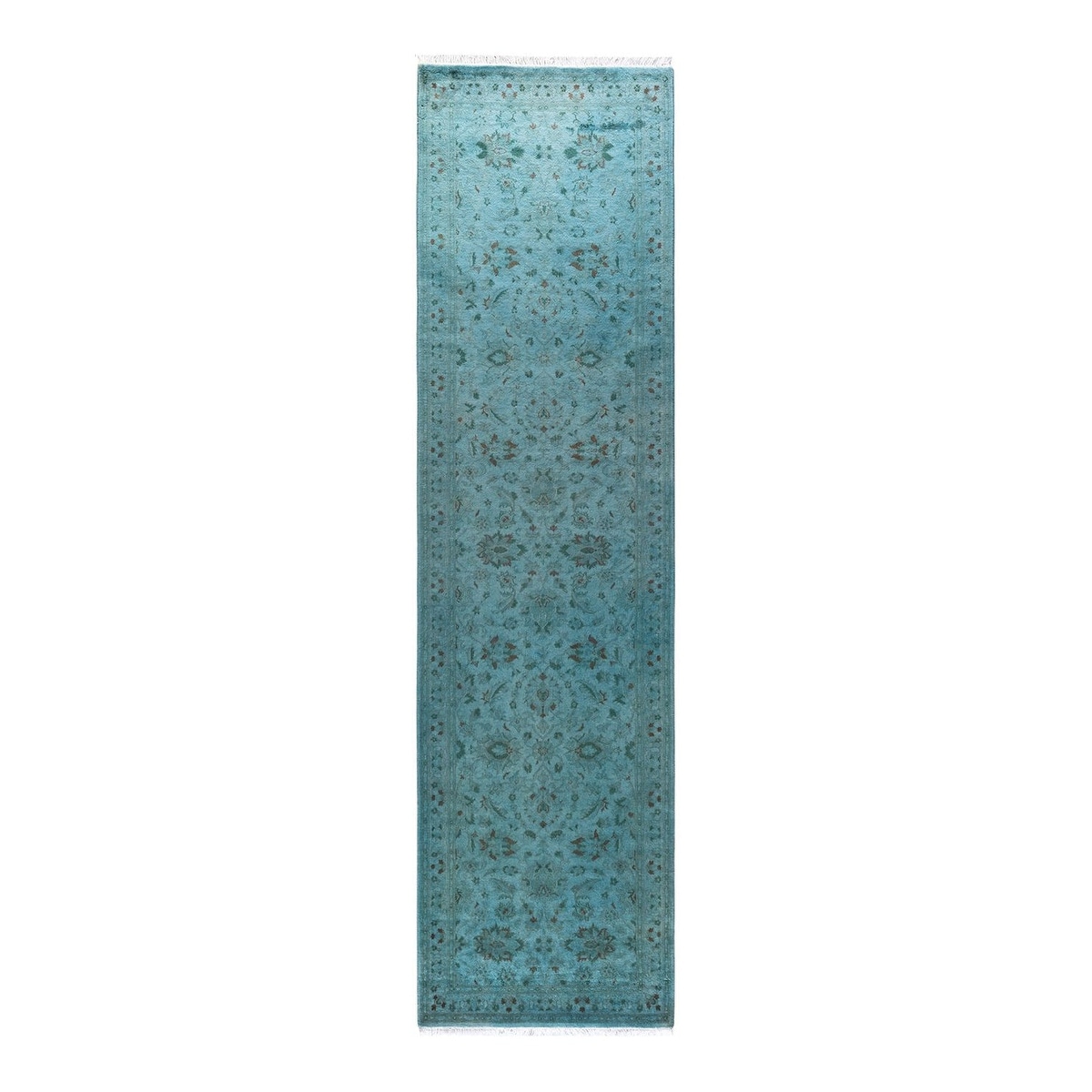 Overton Hand Knotted Wool Vintage Inspired Modern Contemporary Overdyed Blue Runner Rug - 2' 8" x 10' 3"