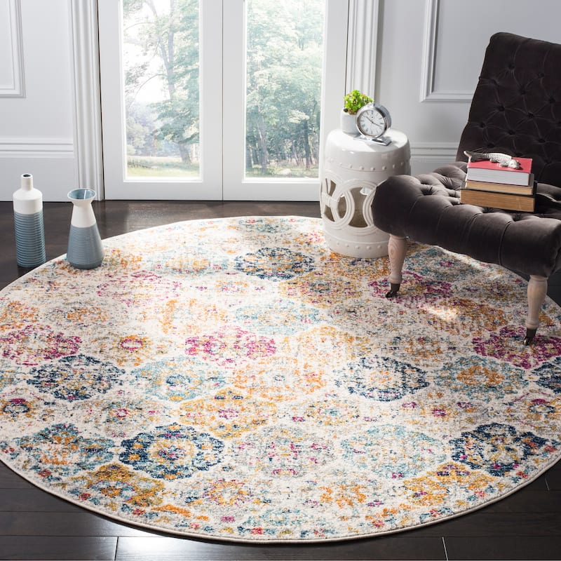 SAFAVIEH Madison Avery Boho Chic Distressed Area Rug - 6' 7" x 6' 7" - Cream/Multi - Runner/Round