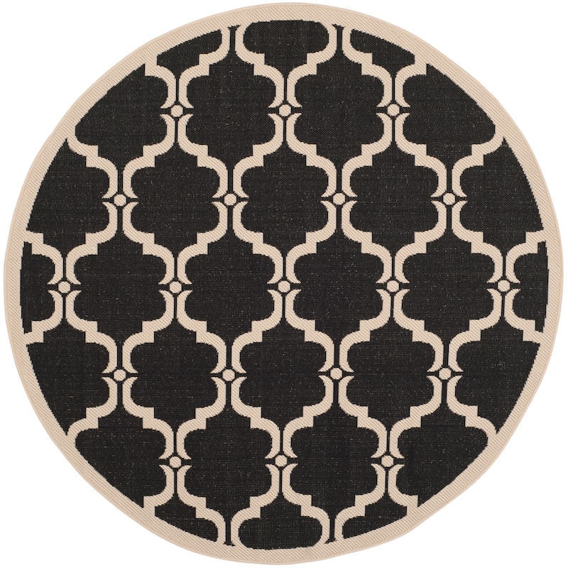 SAFAVIEH Courtyard Charleen Indoor/ Outdoor Waterproof Patio Backyard Rug - 5'3" Round - Black/Beige