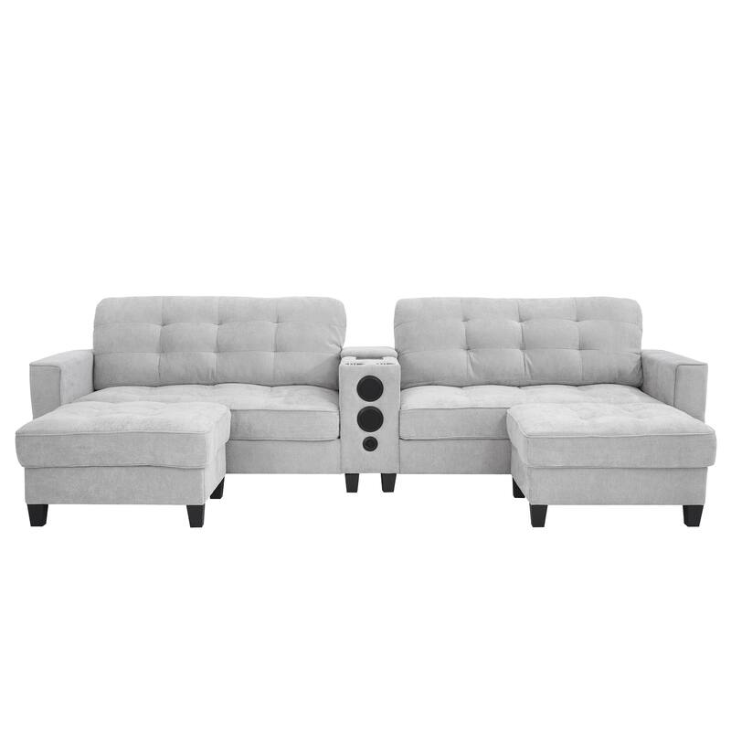 126" U-Shaped Sectional Sofa with Storage Ottomans & Bluetooth Speakers - Modular Couch with LED Lights, Console