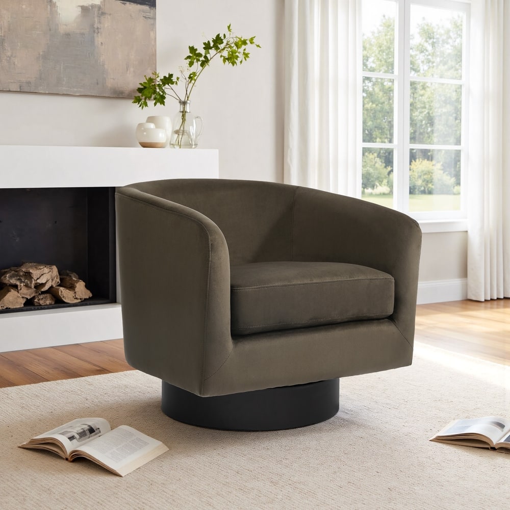 360-Degree Swivel Round Barrel Velvet Armchair Accent Chairs