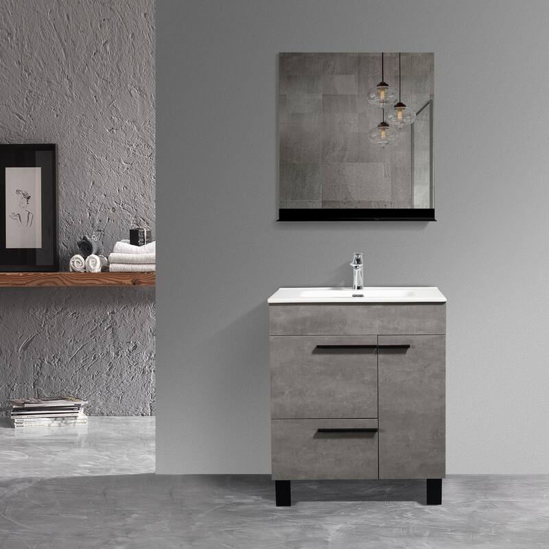 Freestanding Bathroom Vanity Set in Concrete Grey with Integrated Ceramic Sink