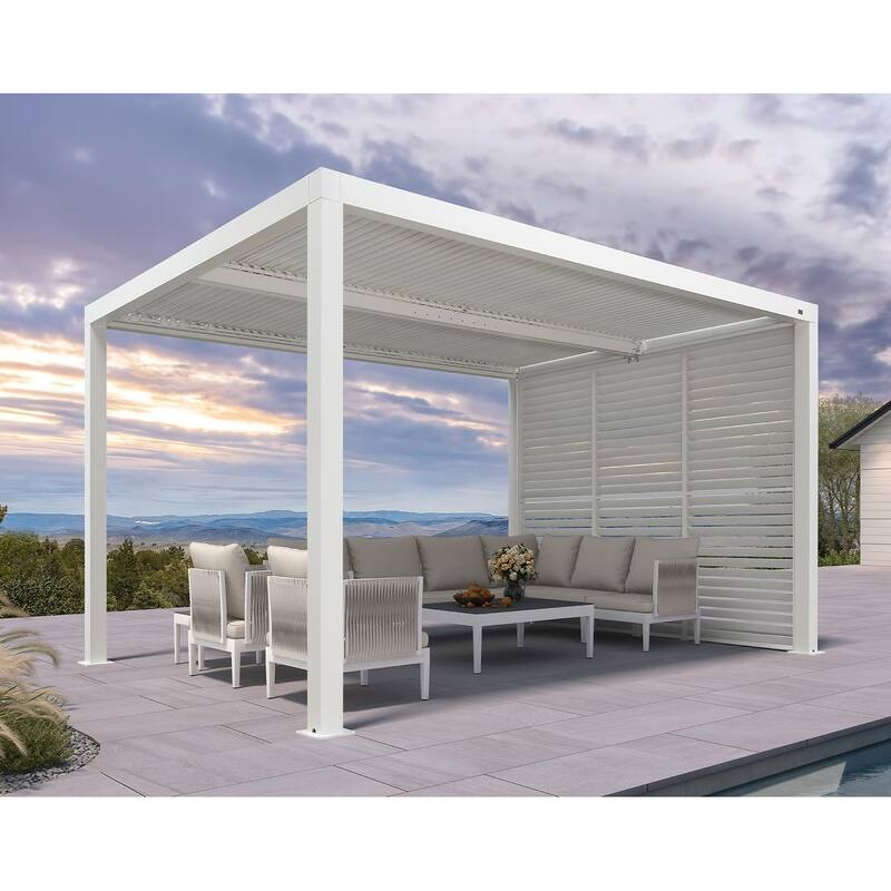 PURPLE LEAF Louvered Pergola Modern White Pergola with Adjustable Roof for Deck Backyard Garden