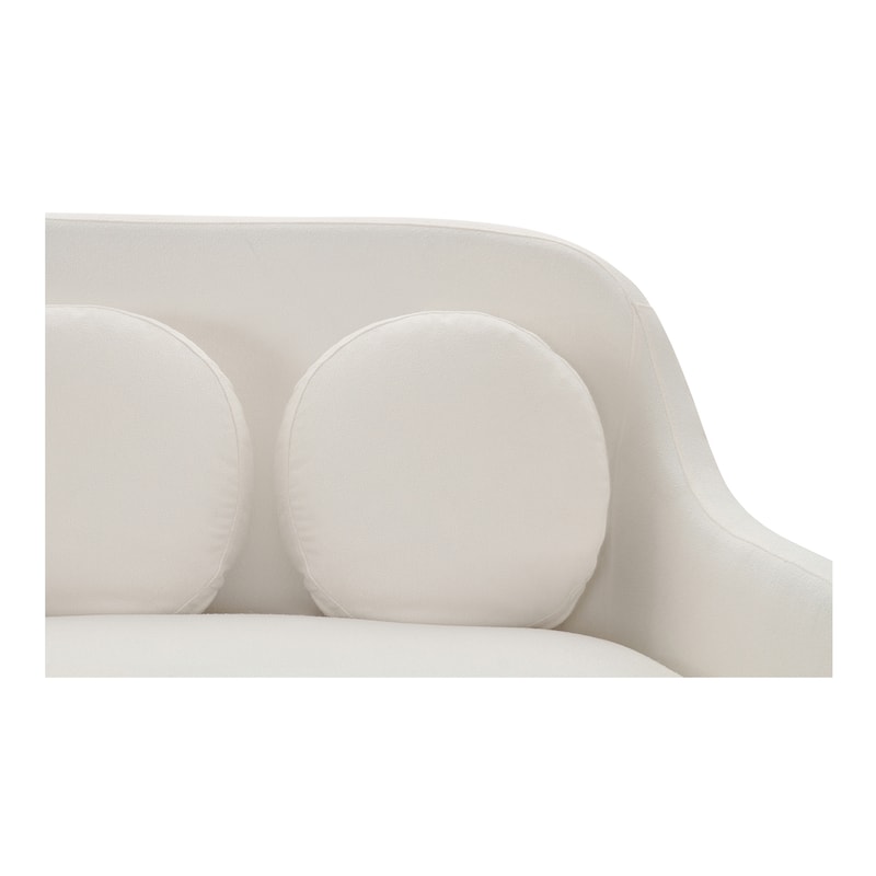 NADAAL STUDIOS Rivenor Rialto Sofa, High Curved Back, Five Round Toss Cushions, White Performance Upholstery