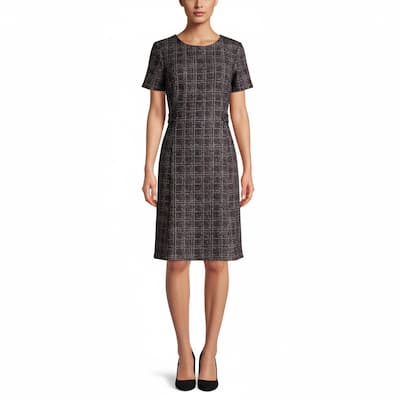 Connected Apparel Plaid Boucle A-Line Dress