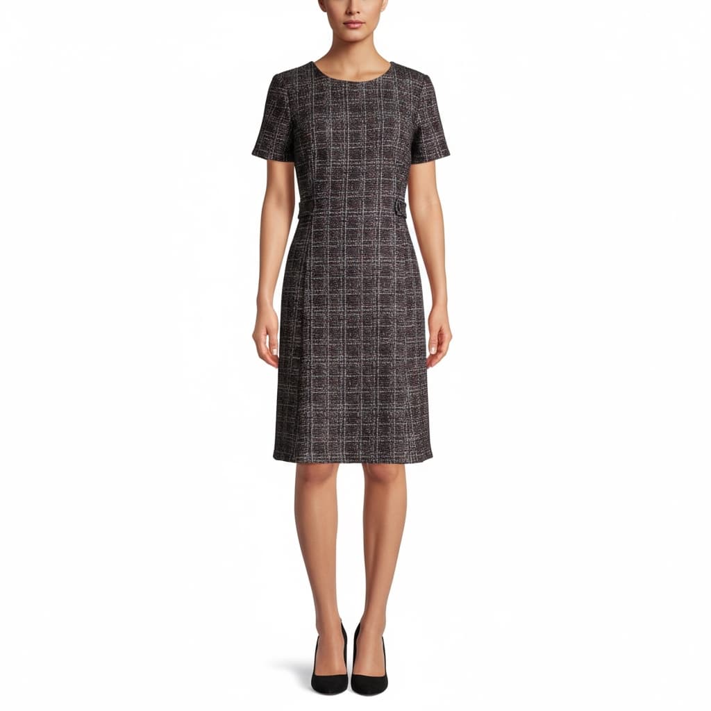 Connected Apparel Plaid Boucle A-Line Dress