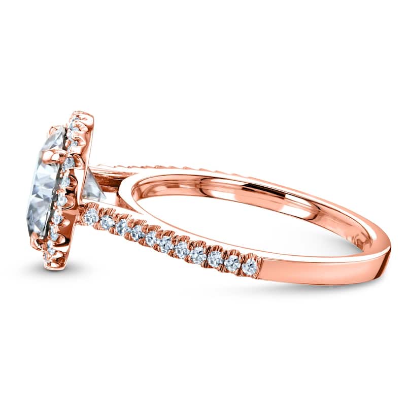 Kobelli 2.4 Carats Moissanite & Natural Diamond 14k Solid Gold Raised Round Halo Half Eternity Bands Capri 3pc Bridal Set
