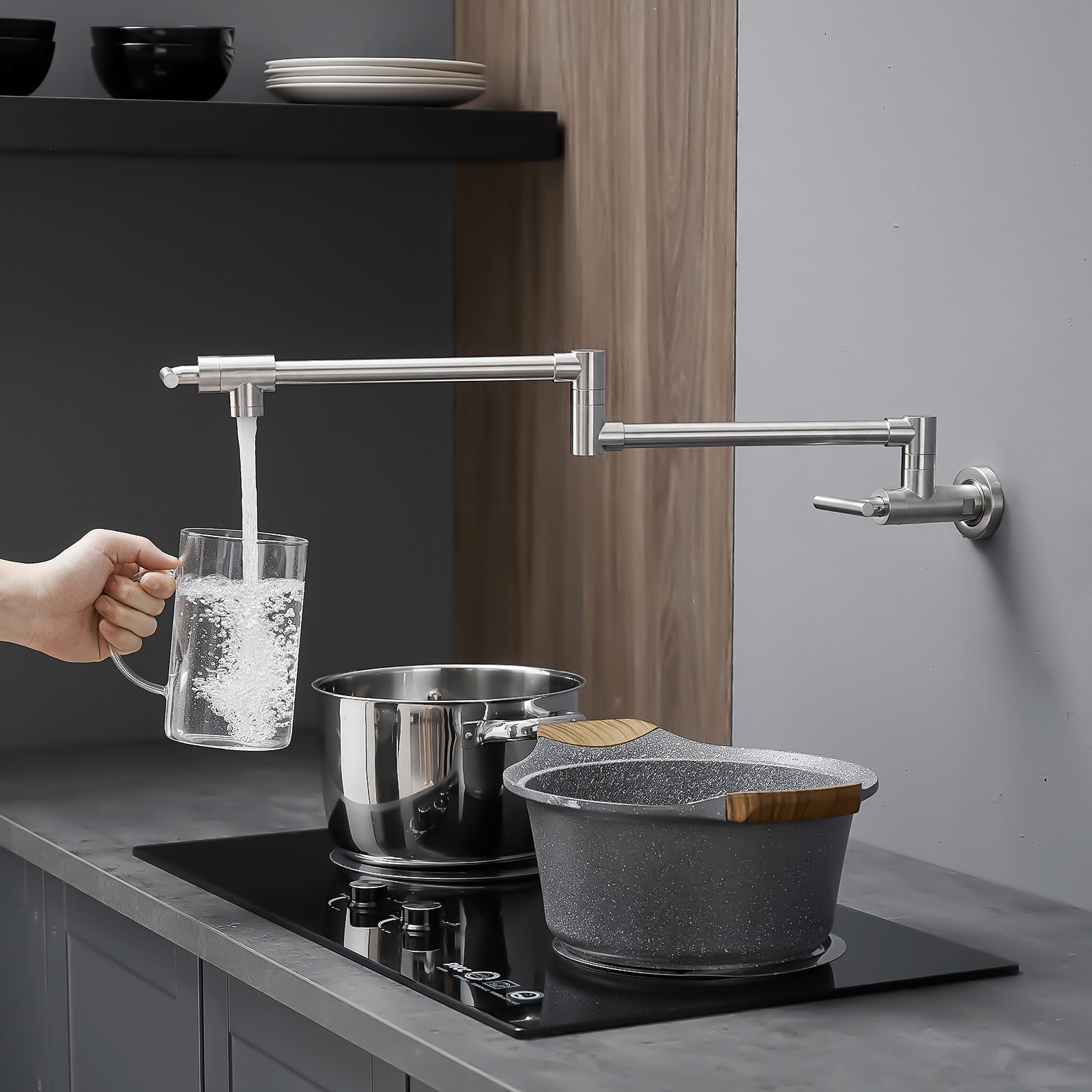 Wall-Mount Commercial Kitchen Folding Faucet Pot Filler Faucet