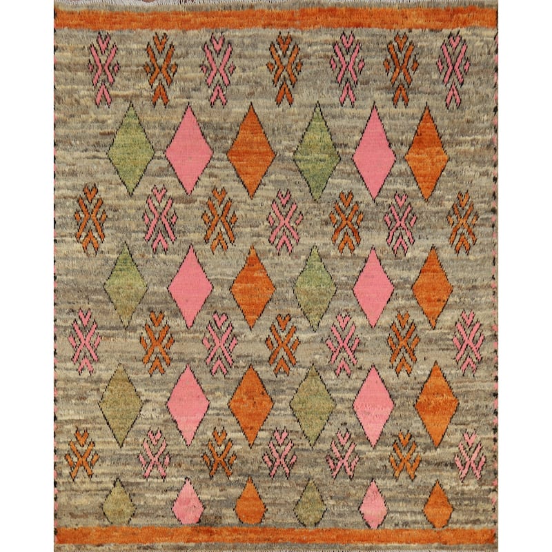 Square Geometric Moroccan Oriental Area Rug Handmade Wool Carpet - 5'9" x 6'4"