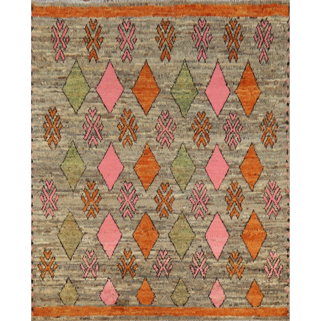 Square Geometric Moroccan Oriental Area Rug Handmade Wool Carpet - 5'9" x 6'4"
