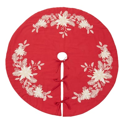 Christmas Tree Skirt With Embroidered Holly Design