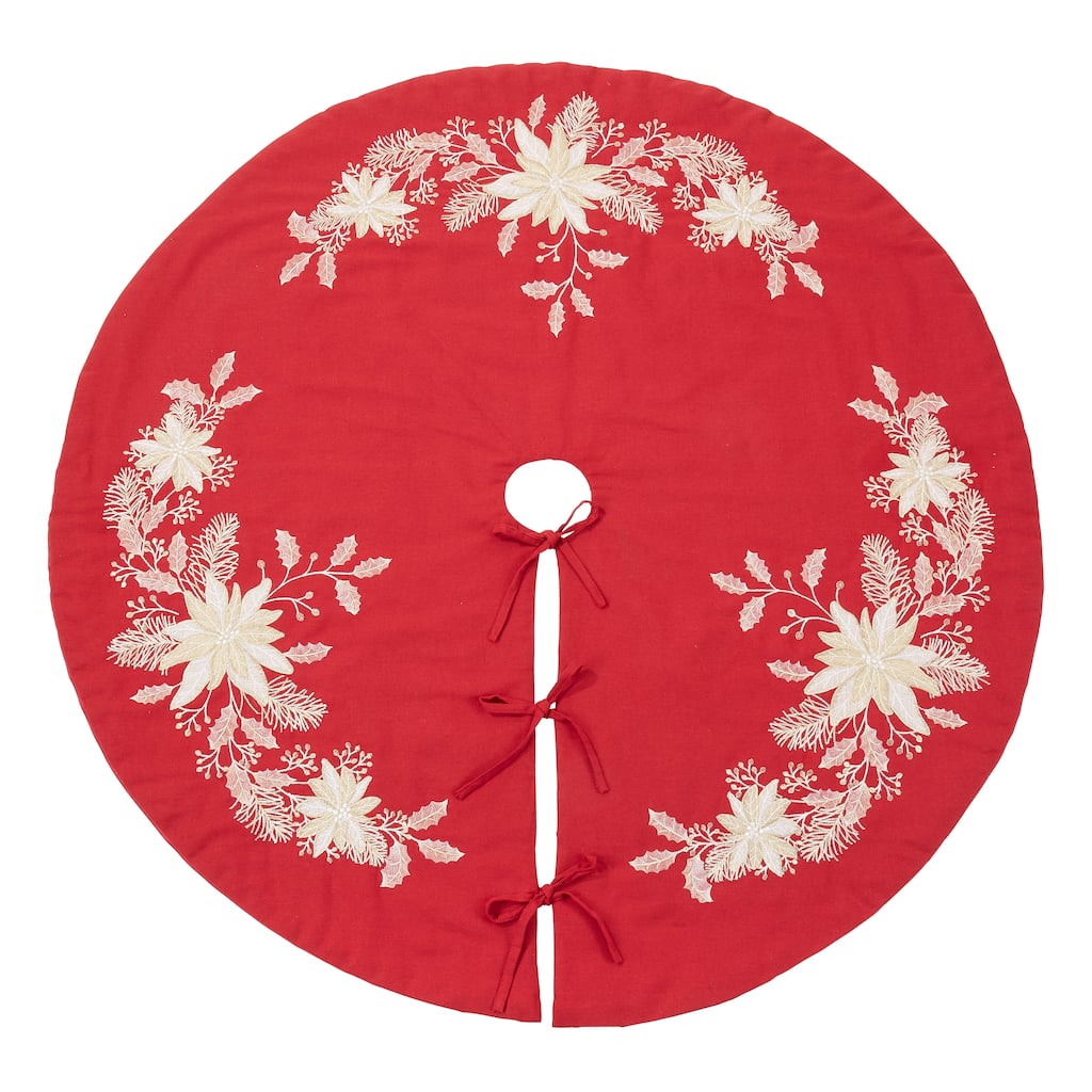 Christmas Tree Skirt With Embroidered Holly Design