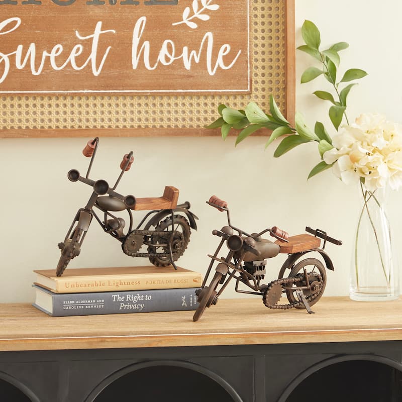 Brown or Gold Metal Motorcycle Sculpture (Set of 2) - Brown