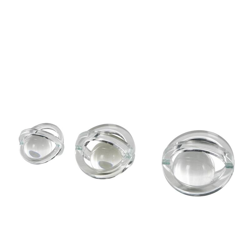 Glass Geometric Orb Decorative Sculpture with Overlapping Rings and Ball Center - Set of 3 Clear - Roche River Decor