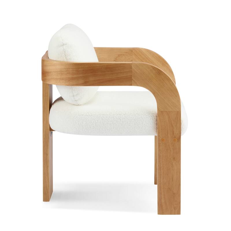 2-Pack Green Boucle Dining Chairs - Pillow Back Support & Natural Solid Wood Frame, Set of Two