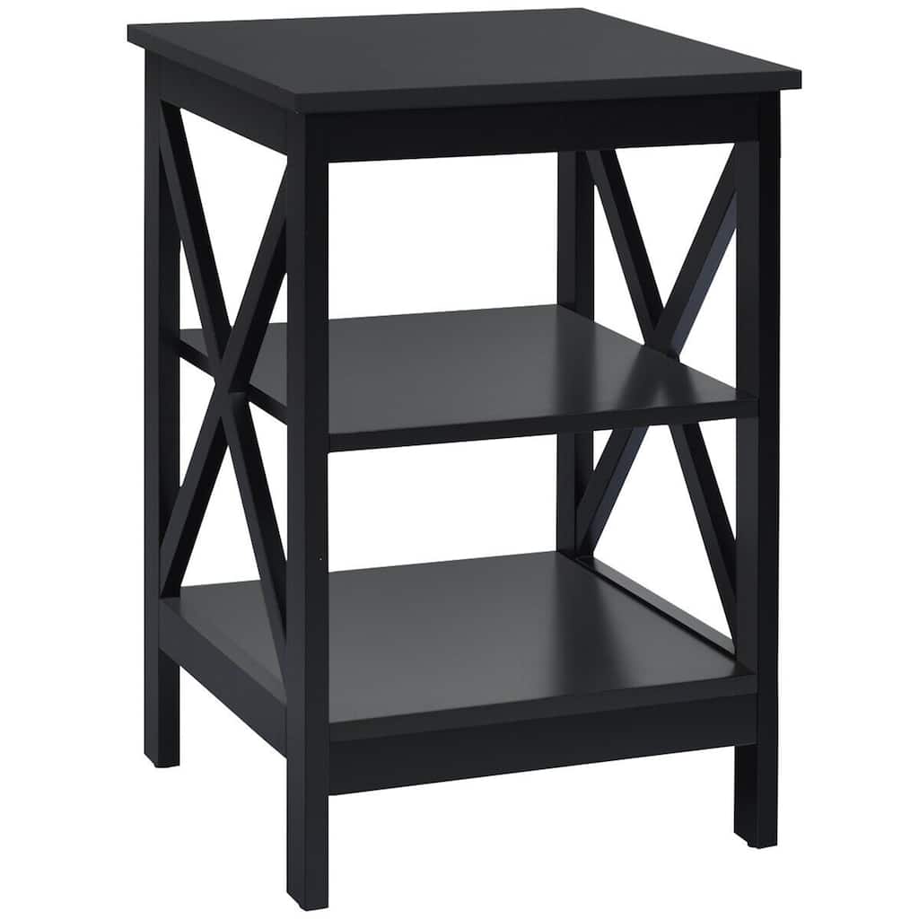 Gymax 3-Tier Nightstand End Table X Design Storage Display Shelf