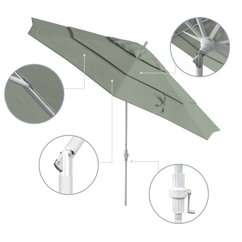 California Umbrella 11' Rd. Aluminum Patio Umbrella, Crank Lift, Collar Tilt, Dbl Wind Vent, White Finish, Sunbrella Fabric