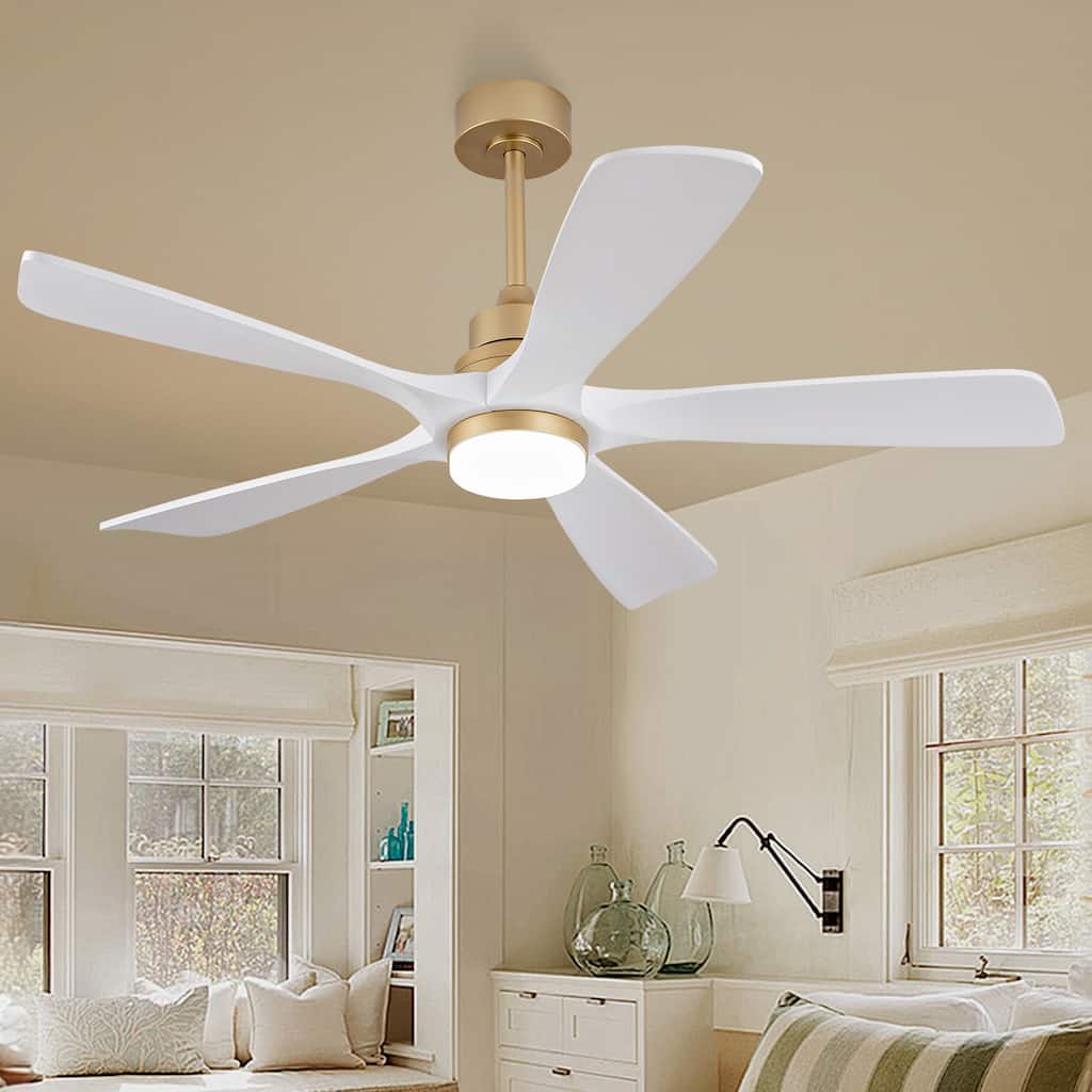 52" Ceiling Fans With Lights and Remote Control, Dimmable LED, 5 Solid Wood Blades,for Bedroom, Living Room - 52 Inches