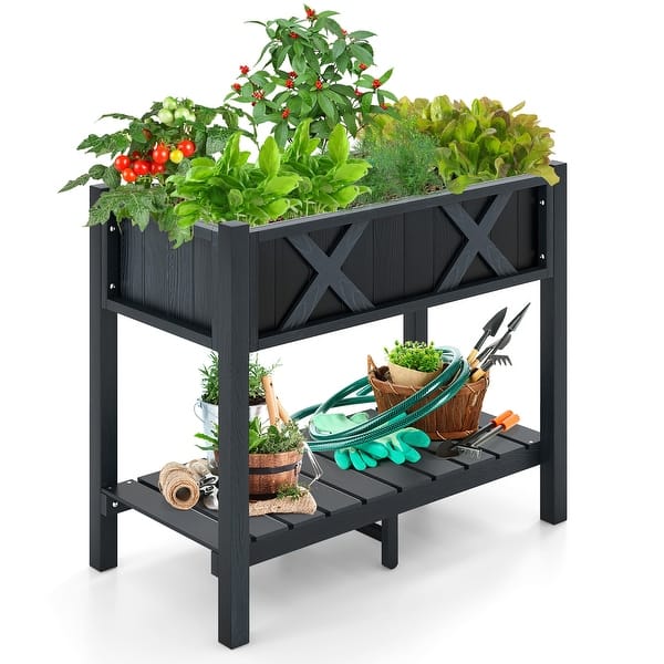 slide 2 of 30, Gymax HIPS Raised Garden Bed Poly Wood Elevated Planter Box w/ Legs & Black