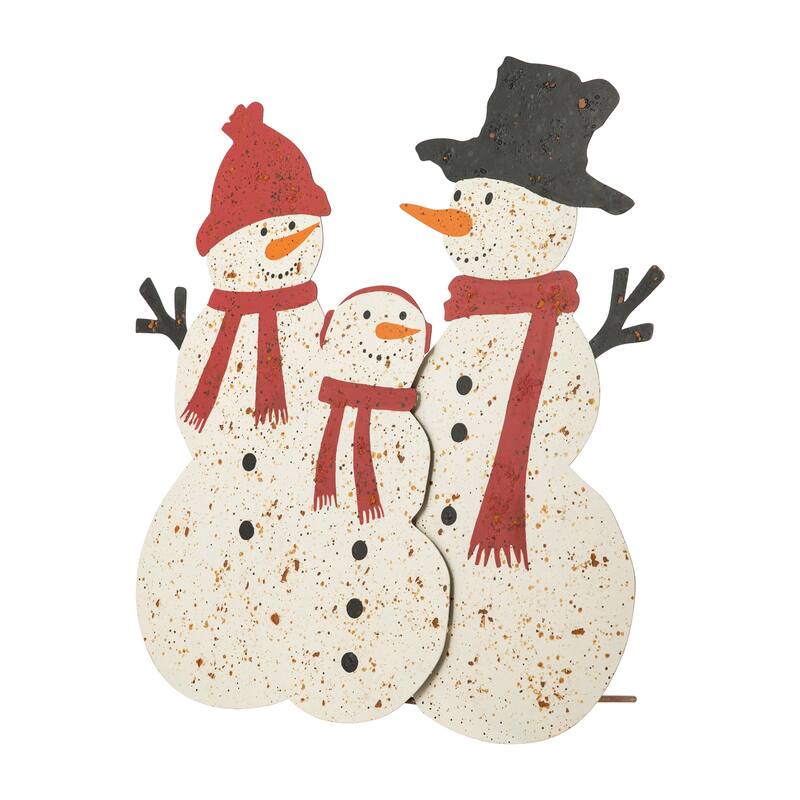 Glitzhome Rusty Metal Snowman Family Yard Stake or Standing Decor or Wall Decor - 30"H