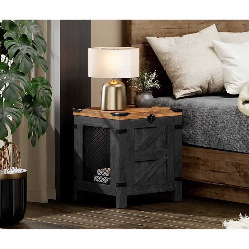 WAMPAT Lift Top End Table,Nightstand with Rustic Lock - Black - 1 Pack