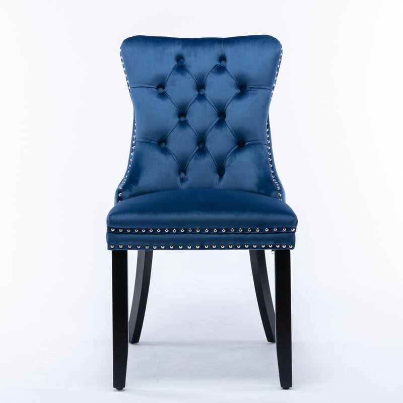 High-end Tufted Solid Wood Contemporary Velvet Upholstered Dining Chair with Wood Legs Nailhead Trim 2-Pcs Set