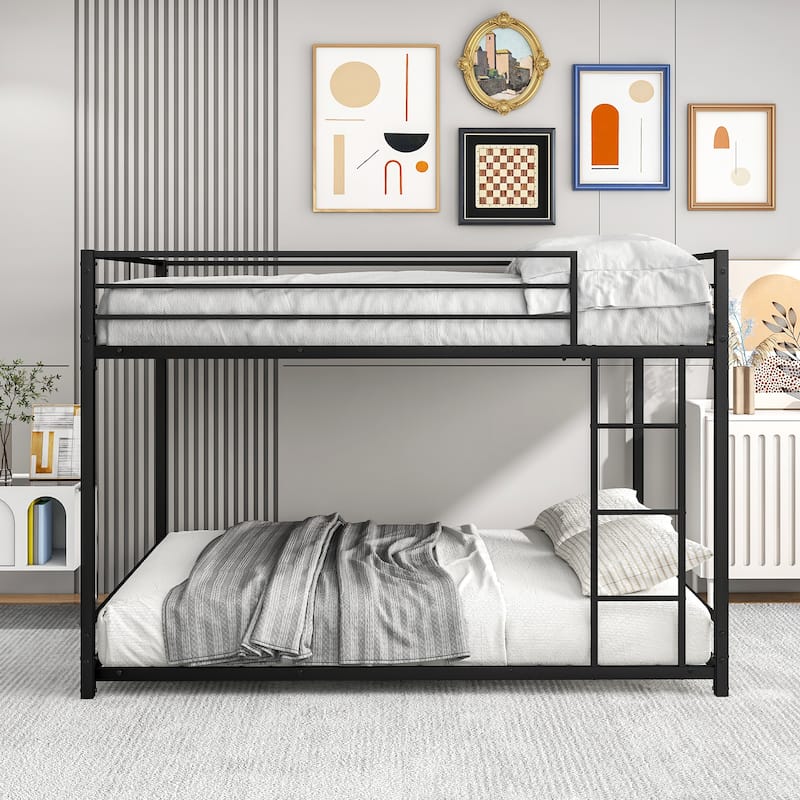 Metal Bunk Bed Frame with Guard Rails - Full over Full - Black
