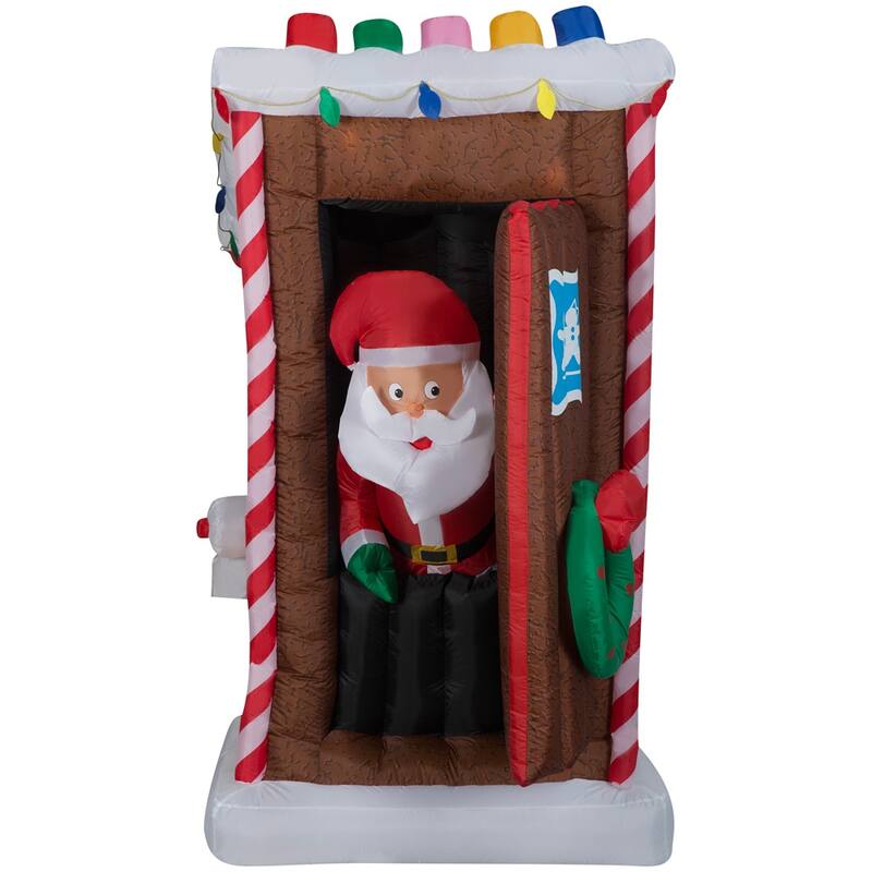 Gemmy Animated Christmas Airblown Inflatable Santa's Outhouse , 6 ft Tall, Multi On Sale Bed