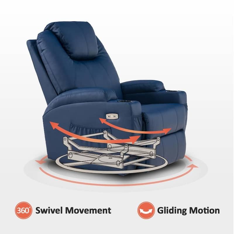 MCombo Manual Swivel Glider Rocker Recliner Chair with Massage and Heat, Faux Leather 8031