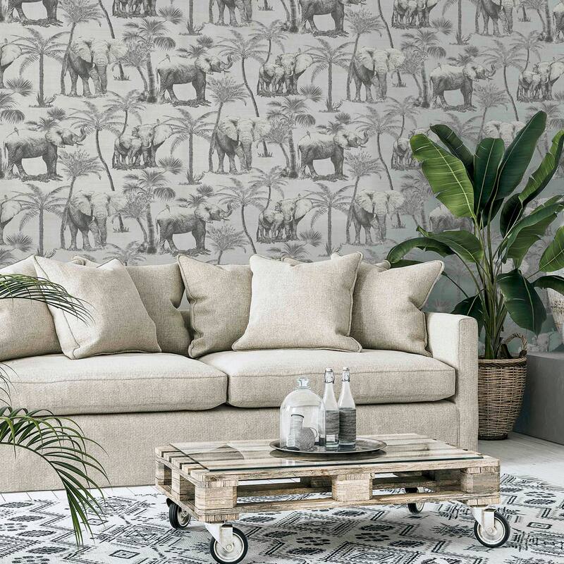 Arthouse Adelia Neutral Elephant Grove Wallpaper