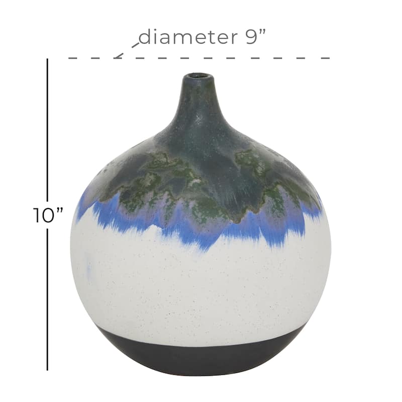 White Ceramic Handmade Decorative Vase with Dripping Effect - 9 x 9 x 10Round
