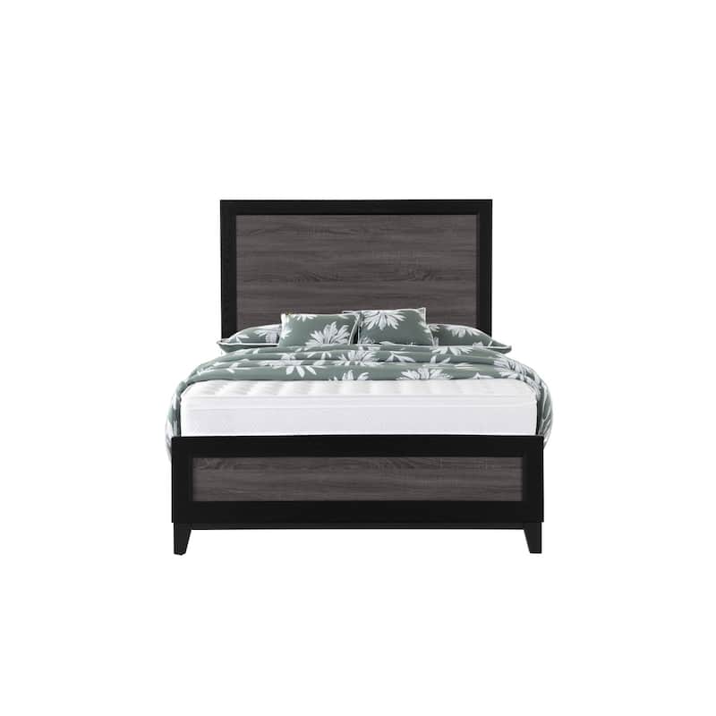HomeRoots Black And Gray Inlaid Panels Full Bed Frame