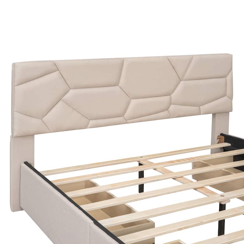 Queen Size Upholstered Platform Bed with Heardboard Drawers
