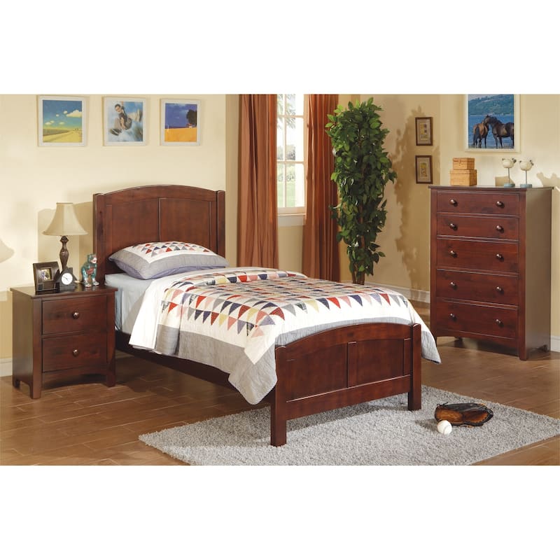 Twin Size Panel Bed with Carved Headboard and Rubberwood Frame