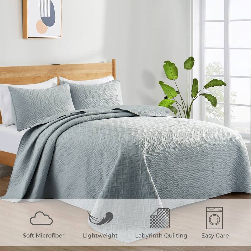 3-Piece Reversible Ultra Lighweight Coverlet Premium Microfiber Bedspread Quilt Set