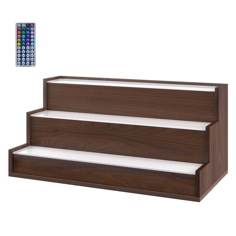 EROMMY LED Lighted Wine & Liquor Display Shelf with Remote, 3-Tier Tabletop Bar Rack, USB Powered