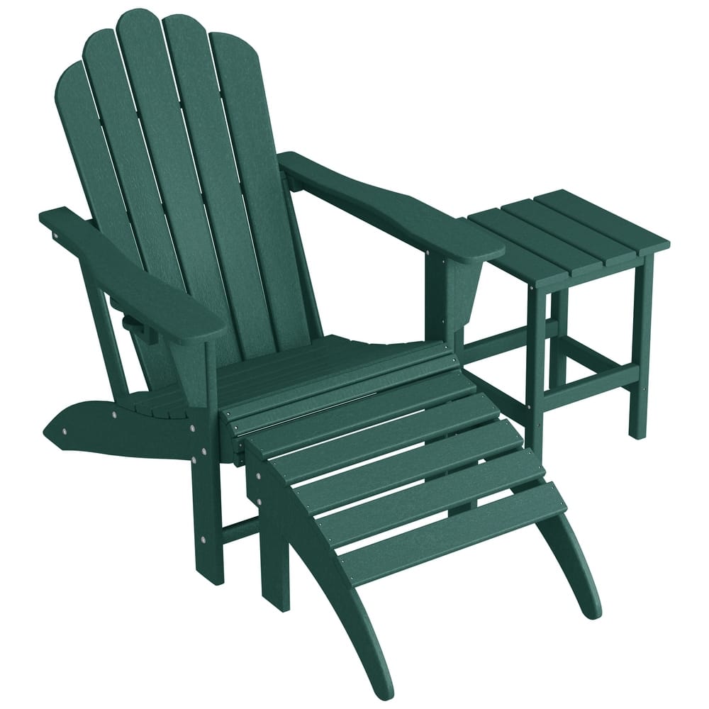 Aderson Outdoor Poly Adirondack Chair with Side Table and Ottoman