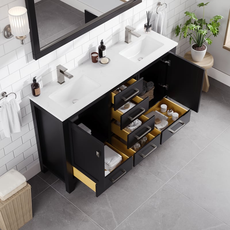 London 54"W Bath Vanity with Carrara Quartz Top & Undermount Sink