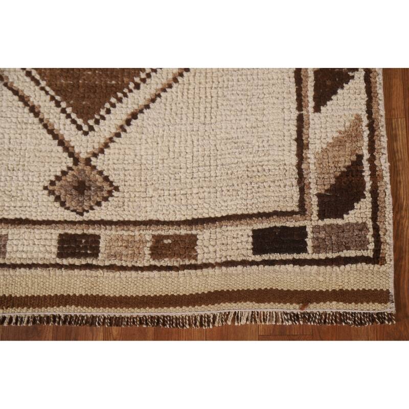 Natural Dye Handmade Kurdish Turkish Runner Rug Beige Wool Carpet - 3'4"x 11'9"