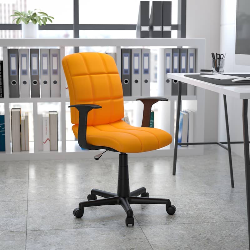 Mid-Back Quilted Vinyl Swivel Task Office Chair with Arms - Orange